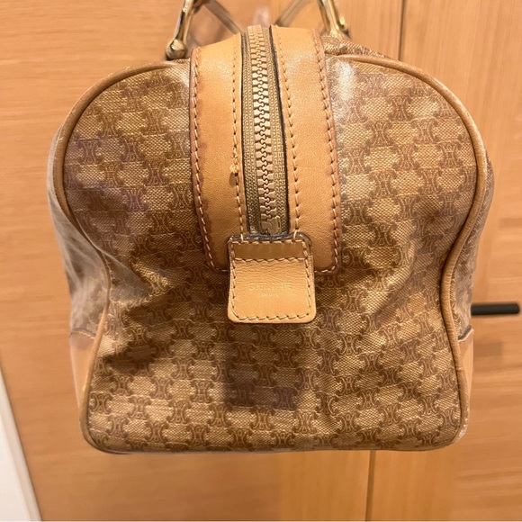 CELINE Macadam Leather & PVC Boston Bag Brown Authentic - Picture 7 of 14